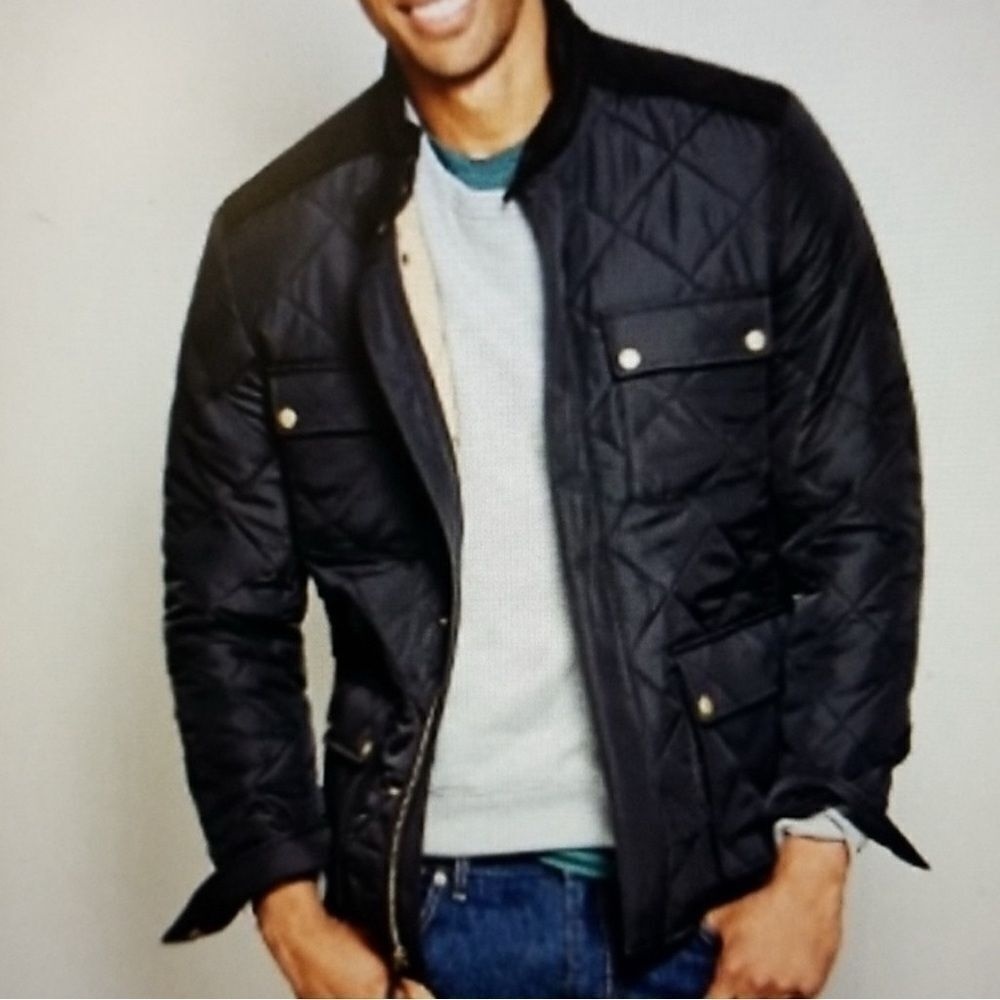 J CREW‎ Mens Greyson Quilted and Corduroy Barn Black Jacket, Size XXL